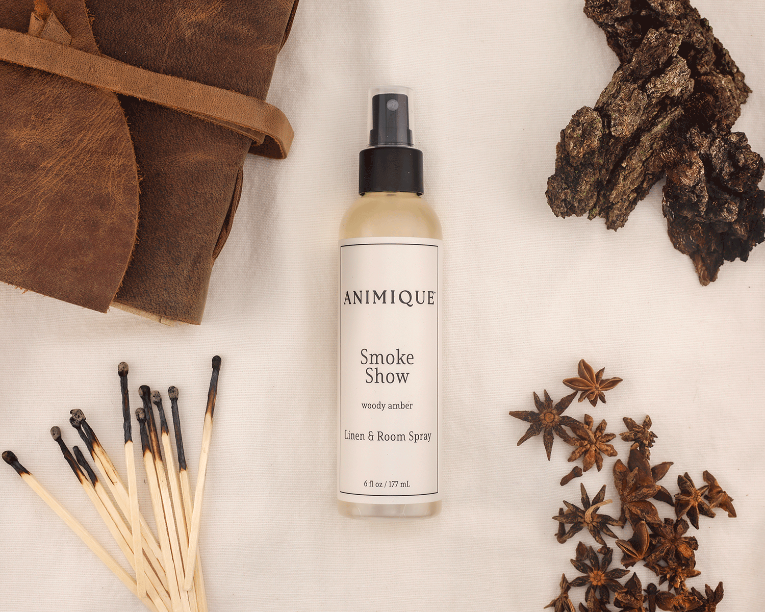 Smoke show room and linen spray by Animique — pet-safe home fragrance