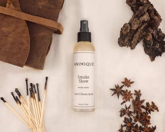 Smoke show room and linen spray by Animique — pet-safe home fragrance